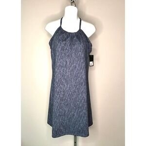 Eddie Bauer Aster Halter Dress Size M Blue/Black Built-In-Bra Activewear NWT
